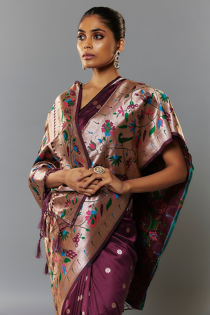 Dark Purple Viscose Silk Paithani Party Wear Saree Set by Priyanka Jha at Pernia's Pop Up Shop