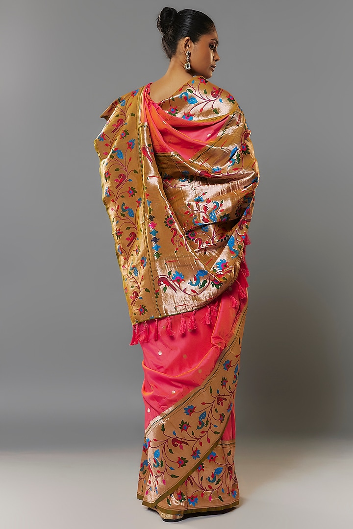 Peach Pink Viscose Silk Paithani Party Wear Saree Set by Priyanka Jha at Pernia's Pop Up Shop