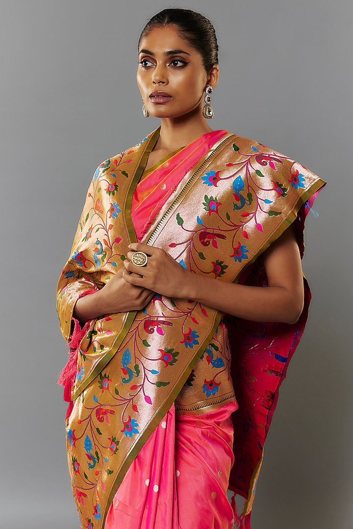 Peach Pink Viscose Silk Paithani Party Wear Saree Set by Priyanka Jha at Pernia's Pop Up Shop