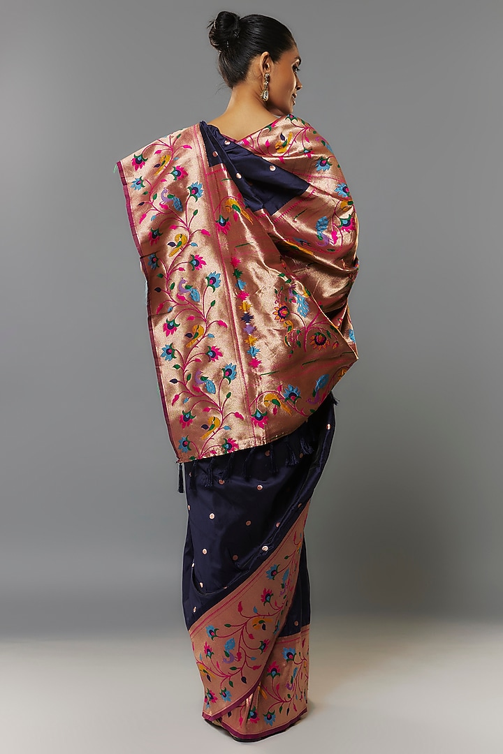 Midnight Blue Viscose Silk Paithani Party Wear Saree Set by Priyanka Jha at Pernia's Pop Up Shop