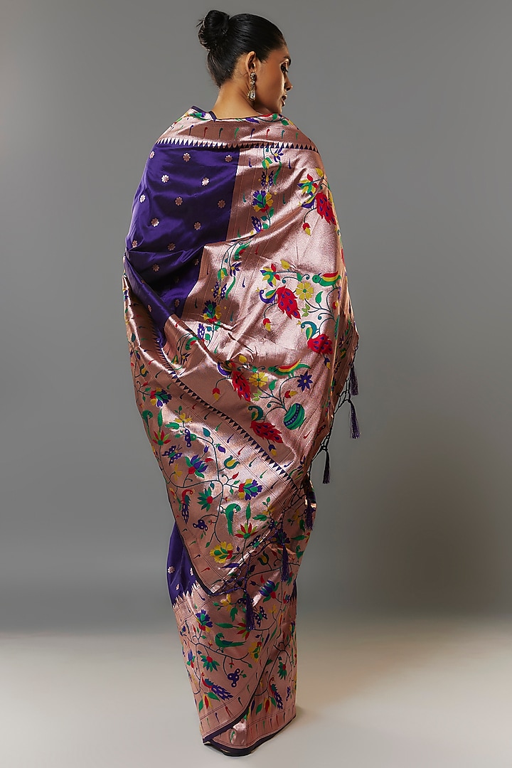 Dark Blue Viscose Silk Paithani Party Wear Saree Set by Priyanka Jha at Pernia's Pop Up Shop