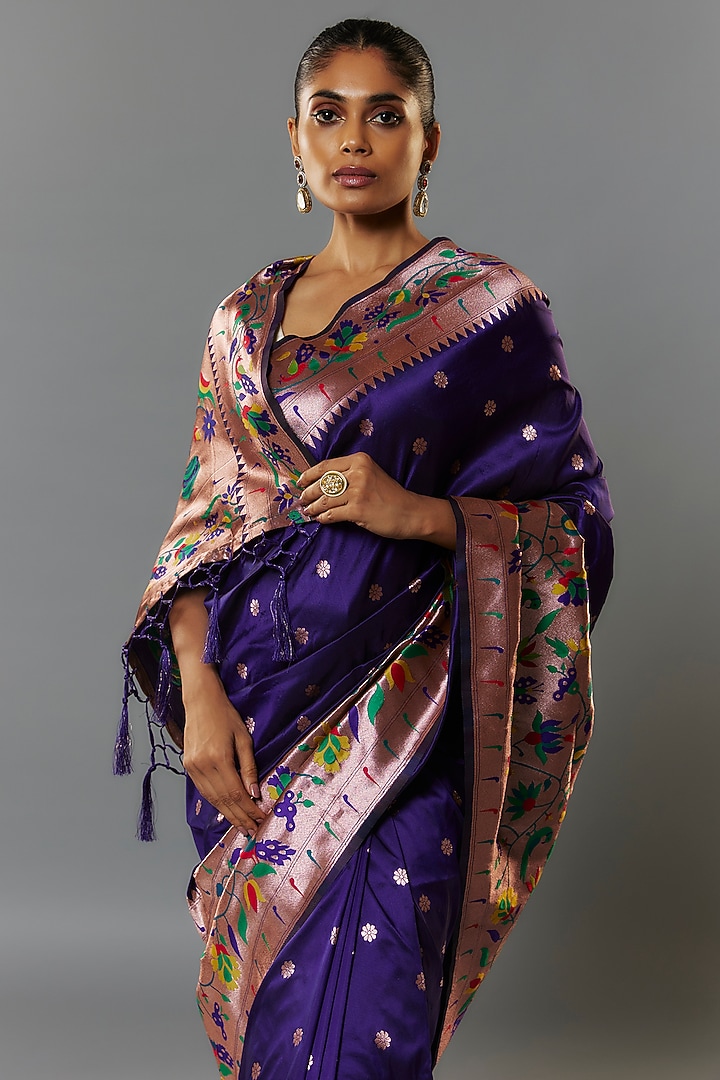 Dark Blue Viscose Silk Paithani Party Wear Saree Set by Priyanka Jha at Pernia's Pop Up Shop