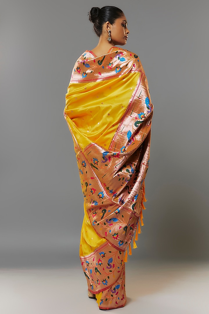 Yellow Viscose Silk Paithani Party Wear Saree Set by Priyanka Jha at Pernia's Pop Up Shop