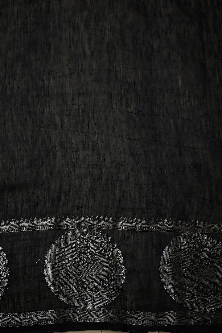 Black Chanderi Silk Handwoven Wedding Saree Set by Priyanka Jha at Pernia's Pop Up Shop
