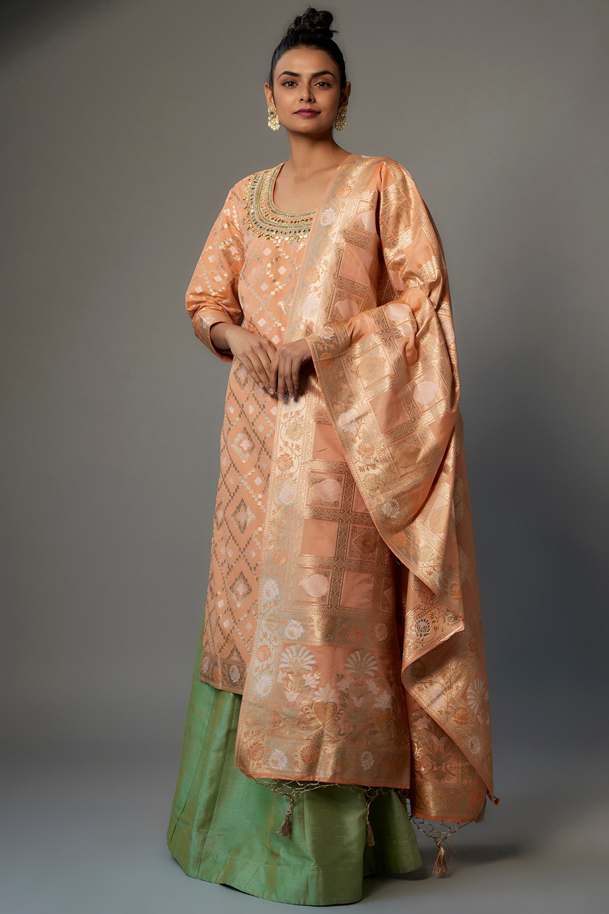 Womens Ethnic Partywear Banarasi Kurtis Palazzo Duptta Set Latest  Collection 2022