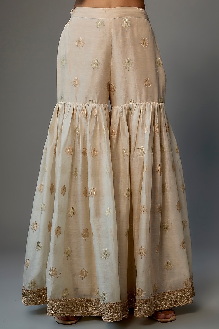 Ivory Handwoven Banarasi Chanderi Silk Embroidered Gharara Set by Priyanka Jha at Pernia's Pop Up Shop