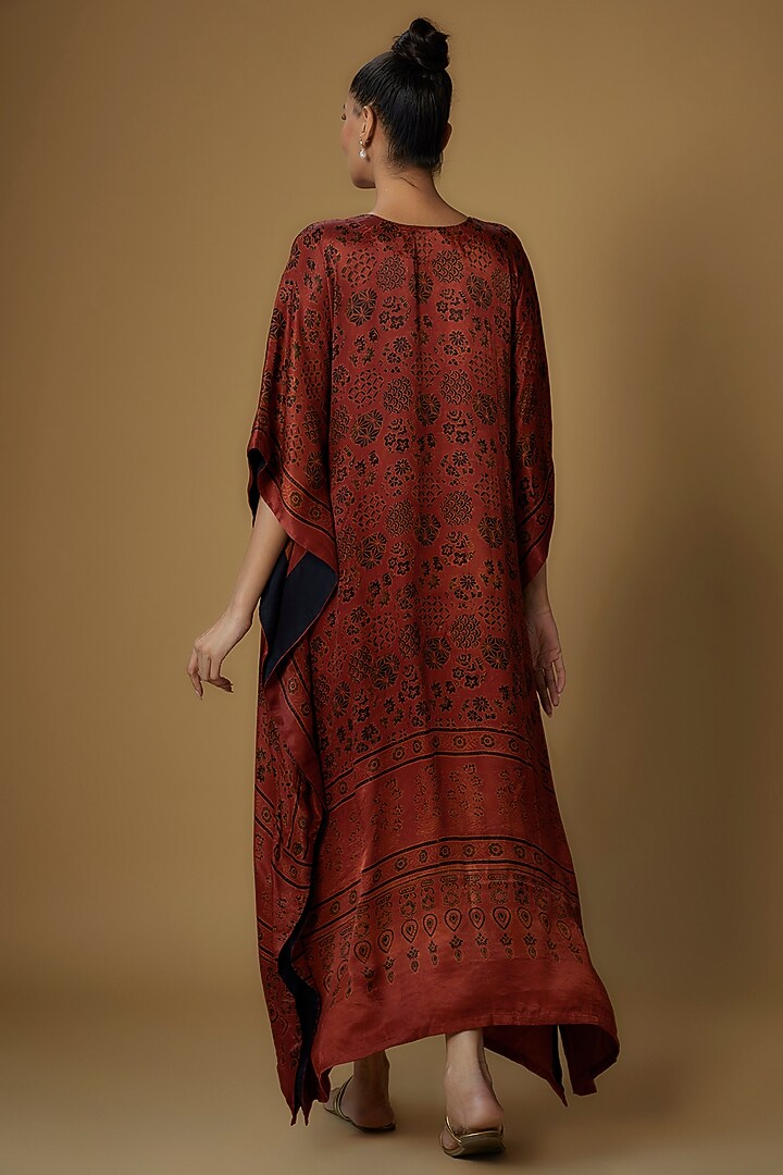Red Modal Silk Embroidered & Printed Kaftan by Priyanka Jha at Pernia's Pop Up Shop