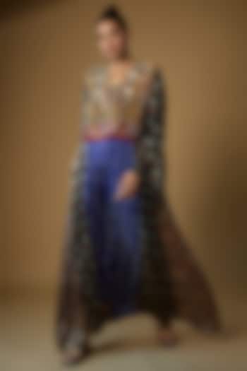 Blue Modal Silk Printed & Embroidered Tunic by Priyanka Jha at Pernia's Pop Up Shop