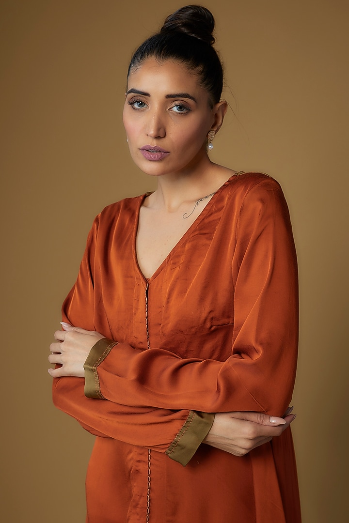 Rust Modal Silk Tunic by Priyanka Jha at Pernia's Pop Up Shop
