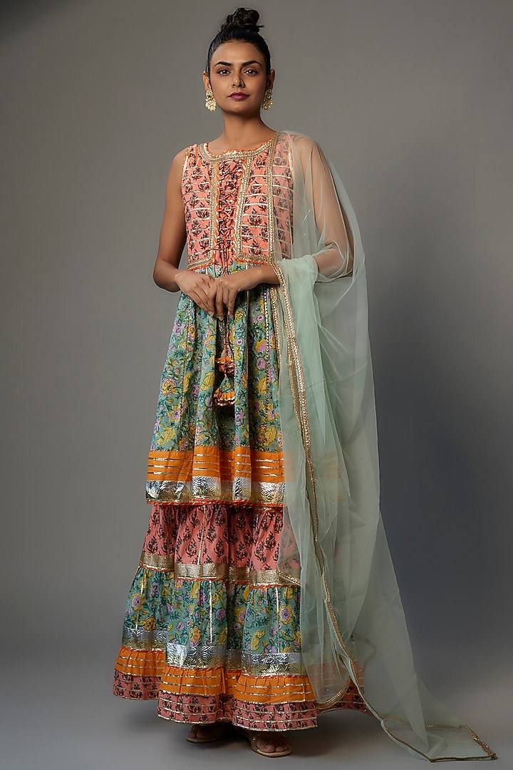 Multi-Colored Pure Cotton Printed Gharara Set by Priyanka Jha at Pernia's Pop Up Shop