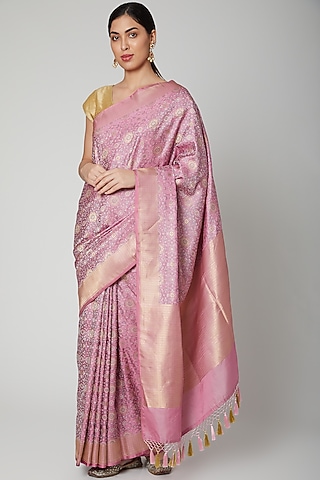 Lilac Handwoven Banarasi Saree Set by Priyanka Jha