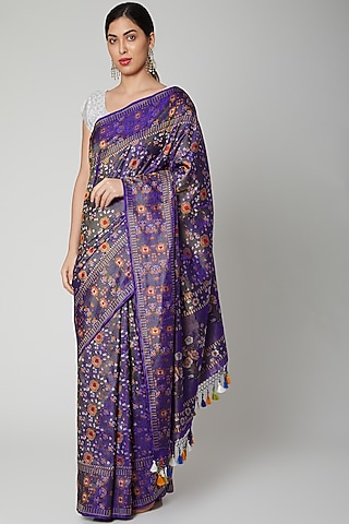 Lilac Handwoven Meenakari Saree Set by Priyanka Jha