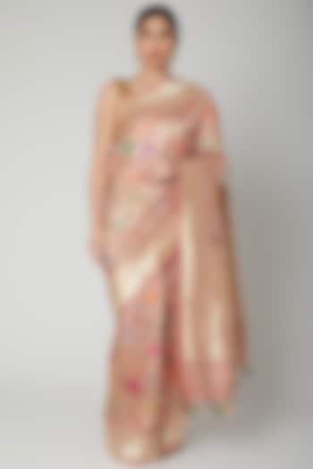 Rose Pink Kadhua Woven Jamdani Saree Set by Priyanka Jha at Pernia's Pop Up Shop