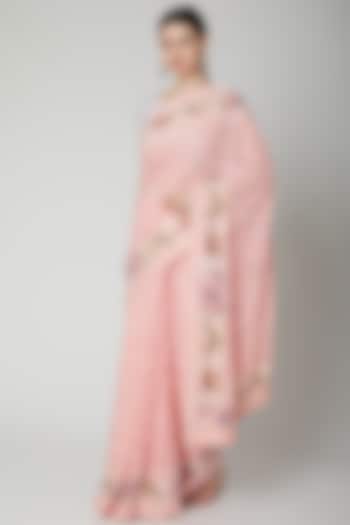 Powder Pink Chikankari Embroidered Saree Set by Priyanka Jha