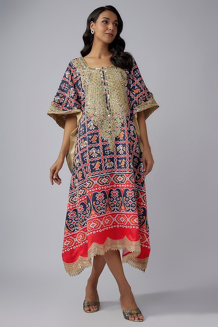 Blue & Multi-Colored Modal Silk Patola Printed Kaftan by Priyanka Jha at Pernia's Pop Up Shop