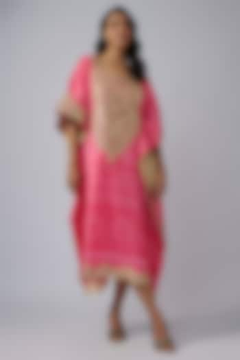 Hot Pink Modal Silk Bandhani Printed Kaftan by Priyanka Jha at Pernia's Pop Up Shop