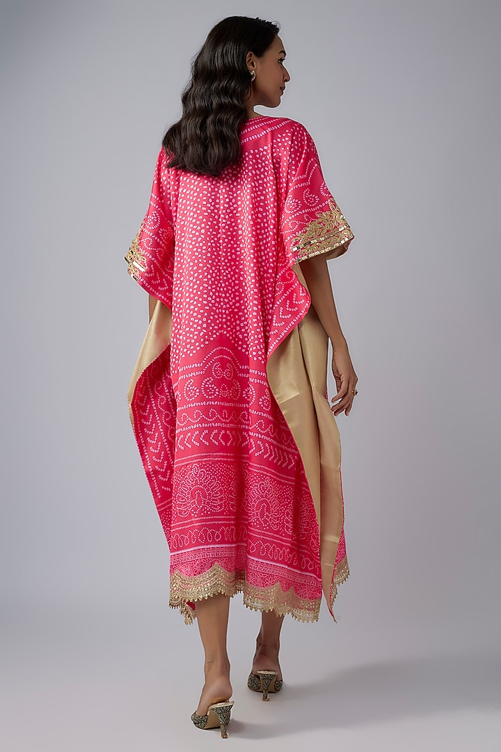 Hot Pink Modal Silk Bandhani Printed Kaftan by Priyanka Jha at Pernia's Pop Up Shop