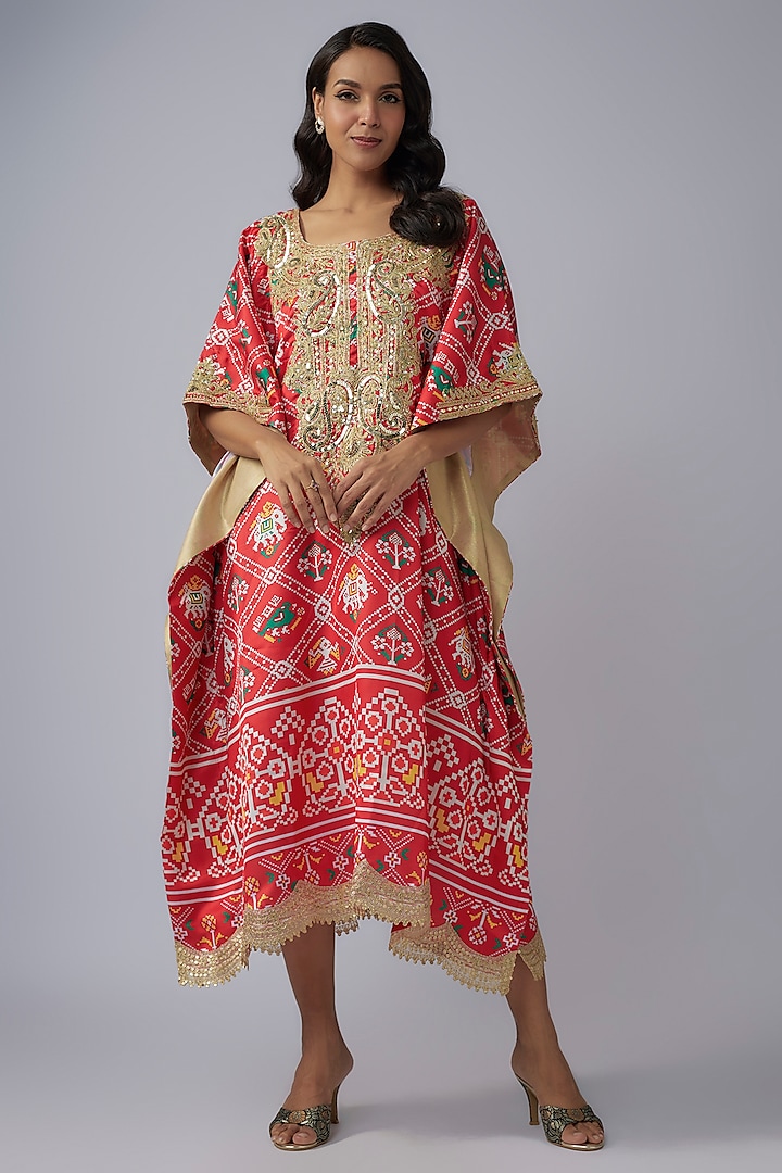 Red & Multi-Colored Modal Silk Patola Printed Kaftan by Priyanka Jha at Pernia's Pop Up Shop