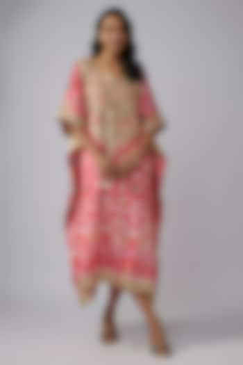 Hot Pink Modal Silk Patola Printed Kaftan by Priyanka Jha at Pernia's Pop Up Shop