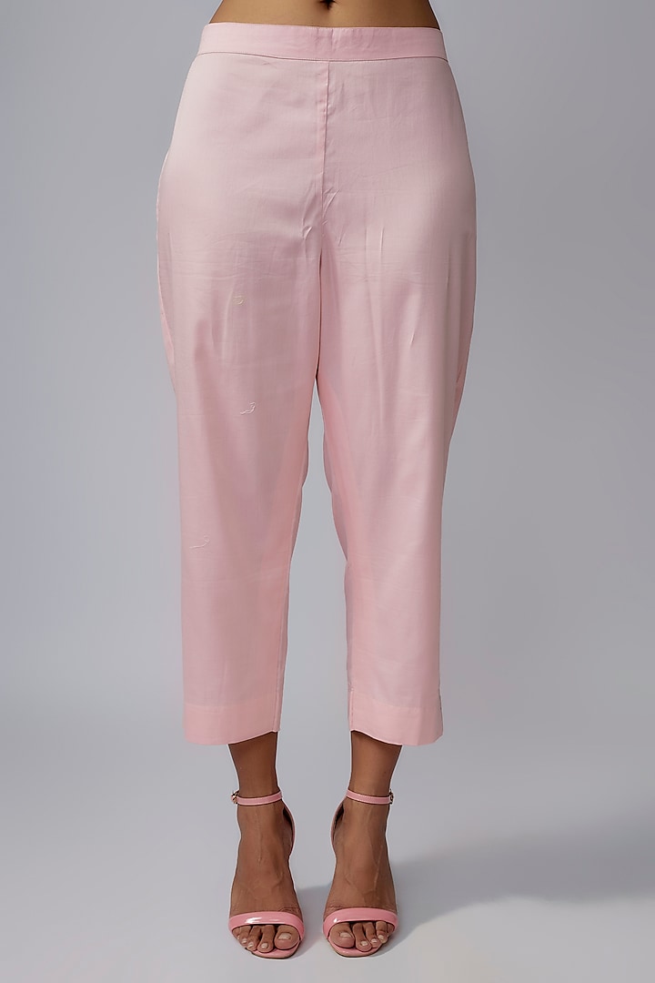 Blush Pink Pure Silk Chanderi Hand Painted Alia-Cut Kurta Set by Priyanka Jha at Pernia's Pop Up Shop