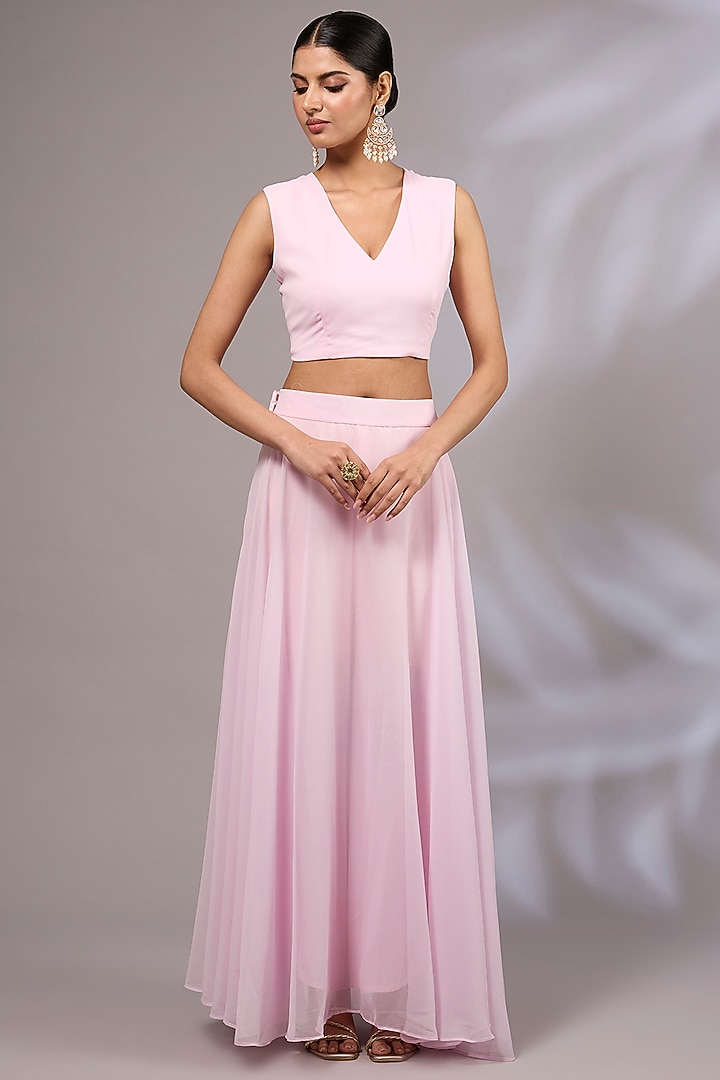 Blush Pink Georgette Hand Embroidered Cape Set by Priyanka Jha at Pernia's Pop Up Shop