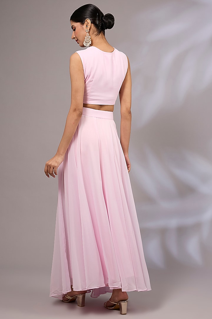 Blush Pink Georgette Hand Embroidered Cape Set by Priyanka Jha at Pernia's Pop Up Shop