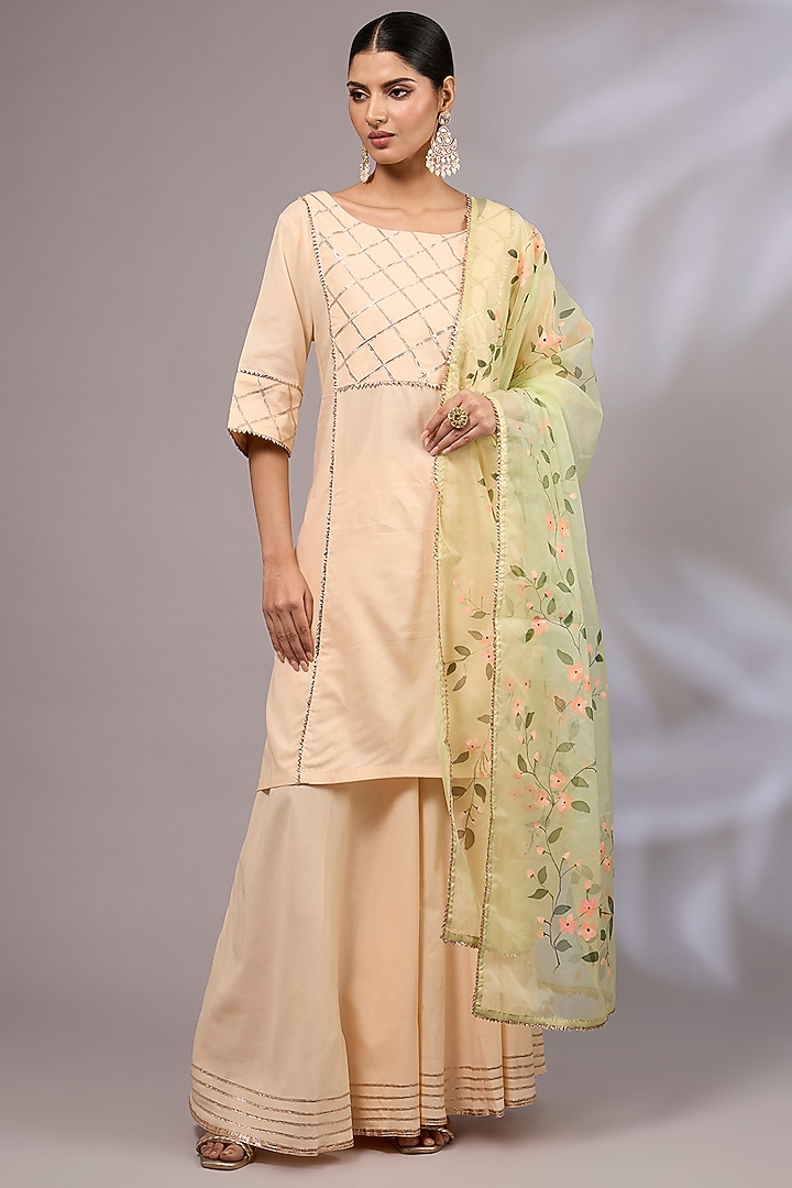 Peach Cotton Gota Patti Party Wear Sharara Set by Priyanka Jha at Pernia's Pop Up Shop
