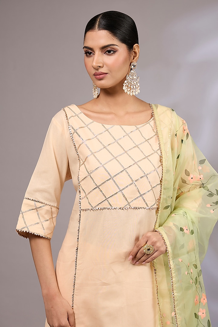 Peach Cotton Gota Patti Party Wear Sharara Set by Priyanka Jha at Pernia's Pop Up Shop