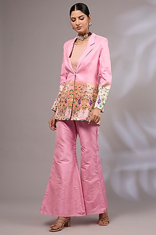 Pink Silk Banarasi Blazer Set by Priyanka Jha
