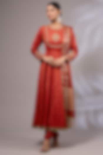 Rusty Orange Georgette Hand Embroidered Wedding Anarkali Set by Priyanka Jha at Pernia's Pop Up Shop