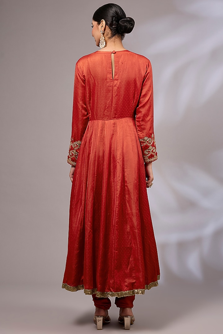 Rusty Orange Georgette Hand Embroidered Wedding Anarkali Set by Priyanka Jha at Pernia's Pop Up Shop