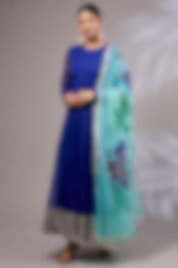 Royal Blue Organza Party Wear Anarkali Set by Priyanka Jha at Pernia's Pop Up Shop