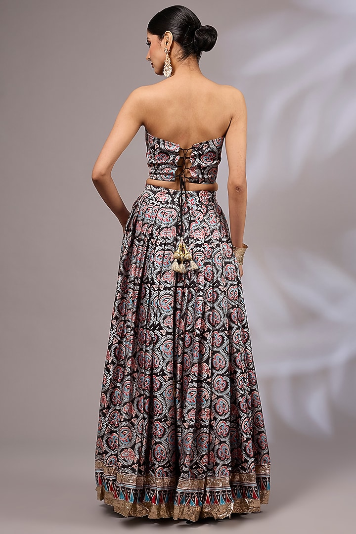 Multi-Colored Modal Silk Ajrakh Printed Wedding Lehenga Set by Priyanka Jha at Pernia's Pop Up Shop