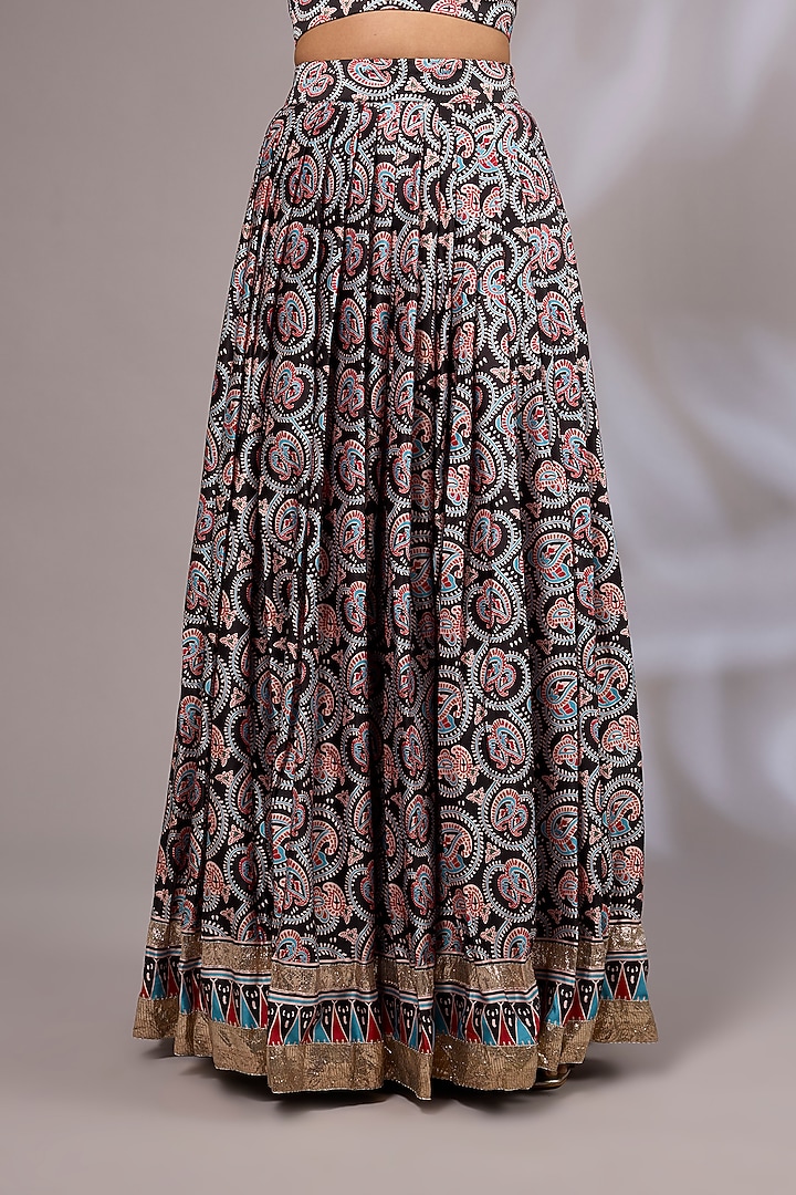 Multi-Colored Modal Silk Ajrakh Printed Wedding Lehenga Set by Priyanka Jha at Pernia's Pop Up Shop