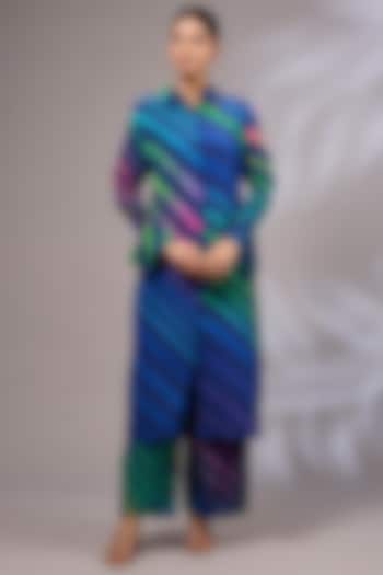 Blue Modal Silk Leheriya Printed Kurta Set by Priyanka Jha at Pernia's Pop Up Shop