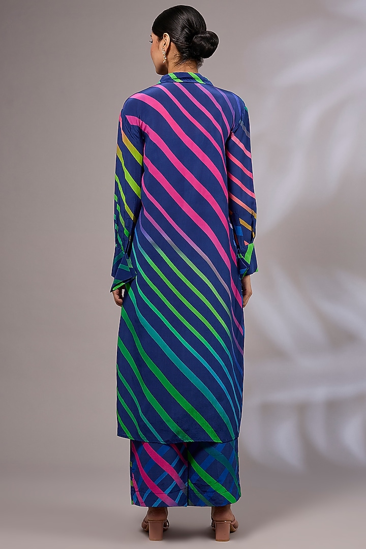 Blue Modal Silk Leheriya Printed Kurta Set by Priyanka Jha at Pernia's Pop Up Shop