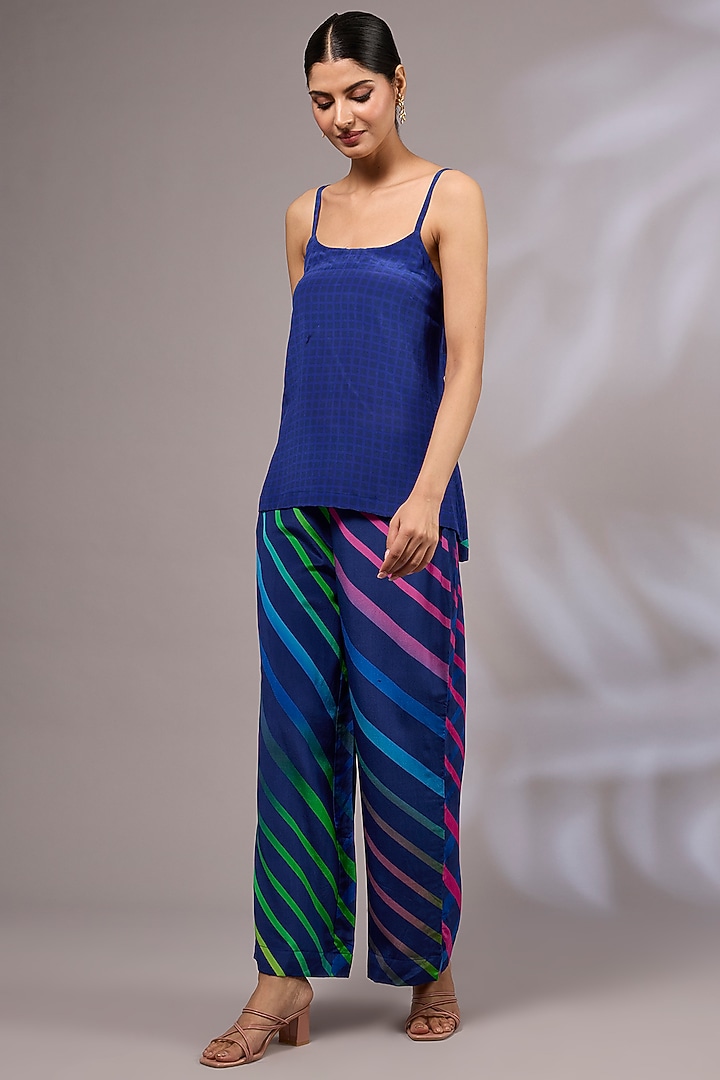 Blue Modal Silk Leheriya Printed Kurta Set by Priyanka Jha at Pernia's Pop Up Shop