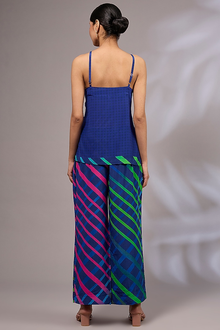 Blue Modal Silk Leheriya Printed Kurta Set by Priyanka Jha at Pernia's Pop Up Shop