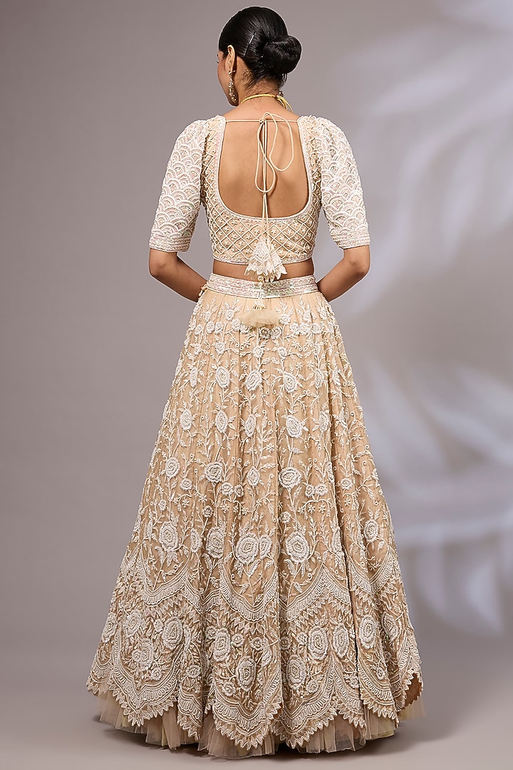 Light Beige Organza Silk Hand Embroidered Bridal Lehenga Set by Priyanka Jha at Pernia's Pop Up Shop