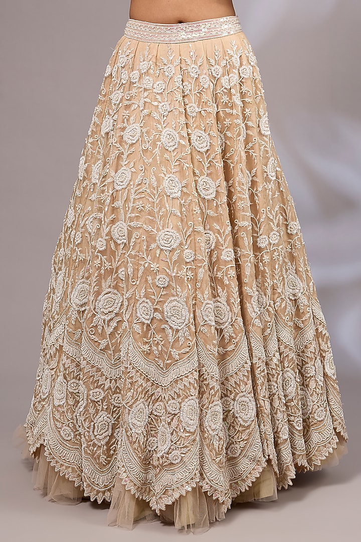 Light Beige Organza Silk Hand Embroidered Bridal Lehenga Set by Priyanka Jha at Pernia's Pop Up Shop