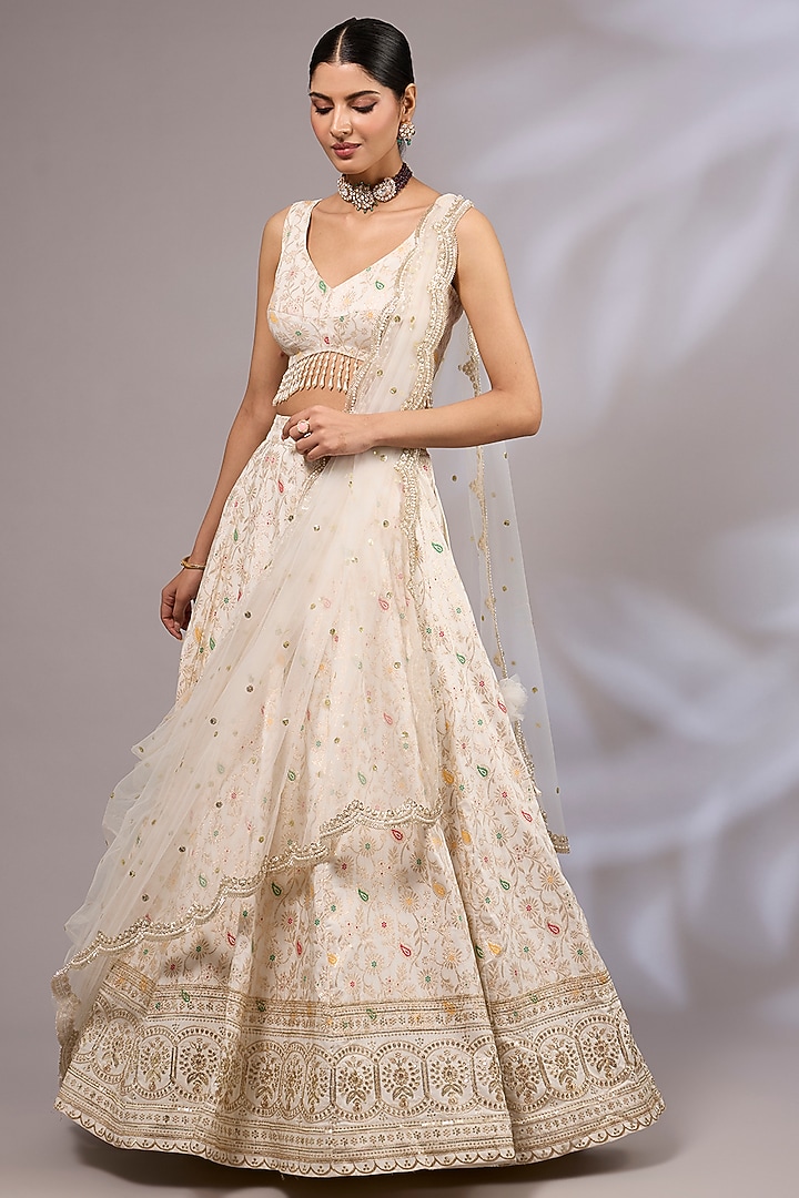 Ivory Dola Silk Wedding Lehenga Set by Priyanka Jha at Pernia's Pop Up Shop