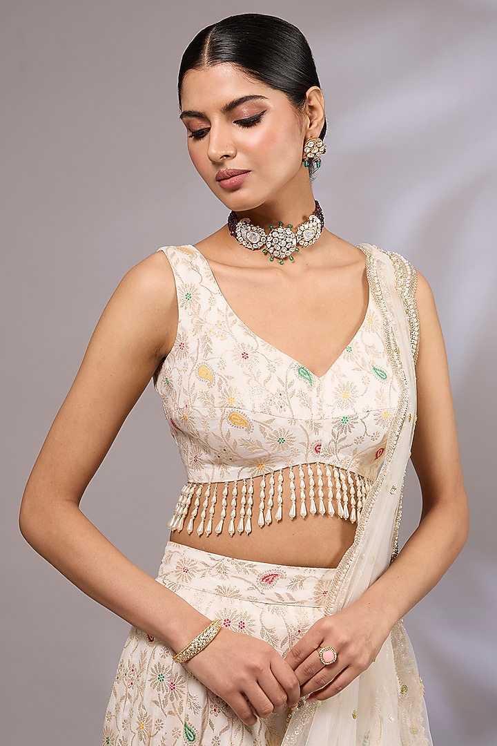 Ivory Dola Silk Wedding Lehenga Set by Priyanka Jha at Pernia's Pop Up Shop