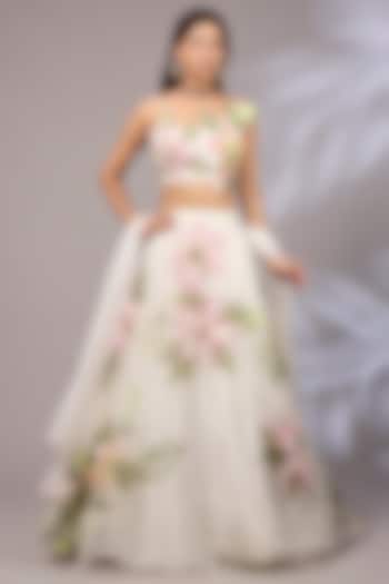 Off-White Organza Hand Painted Wedding Lehenga Set by Priyanka Jha at Pernia's Pop Up Shop