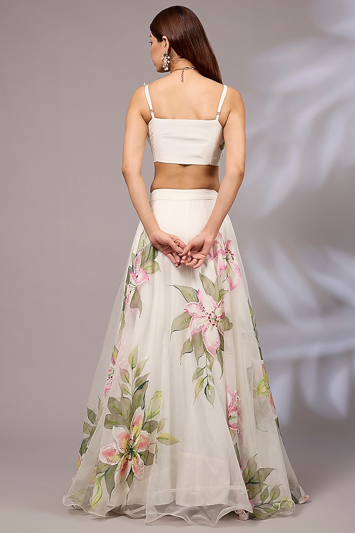 Off-White Organza Hand Painted Wedding Lehenga Set by Priyanka Jha at Pernia's Pop Up Shop