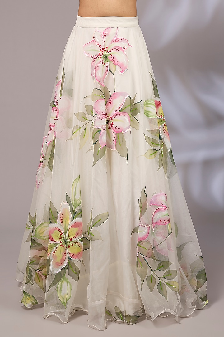 Off-White Organza Hand Painted Wedding Lehenga Set by Priyanka Jha at Pernia's Pop Up Shop