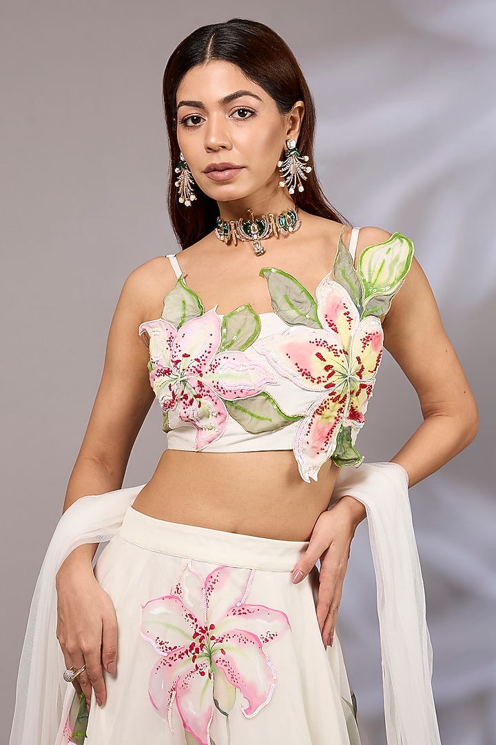 Off-White Organza Hand Painted Wedding Lehenga Set by Priyanka Jha at Pernia's Pop Up Shop