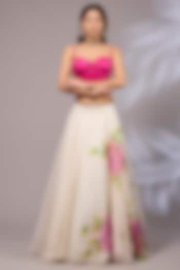 Off-White Organza Hand Painted Wedding Lehenga Set by Priyanka Jha at Pernia's Pop Up Shop