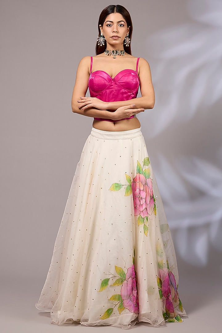 Off-White Organza Hand Painted Wedding Lehenga Set by Priyanka Jha at Pernia's Pop Up Shop