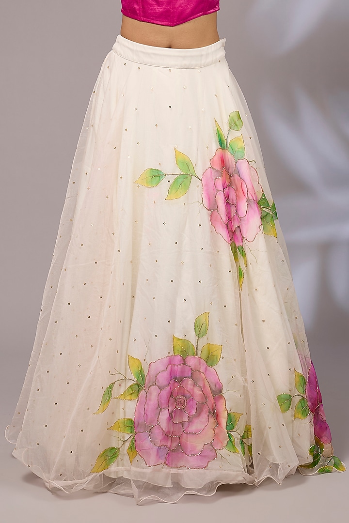 Off-White Organza Hand Painted Wedding Lehenga Set by Priyanka Jha at Pernia's Pop Up Shop