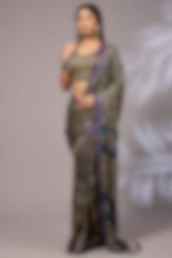 Black Modal Silk Hand Block Printed Wedding Saree Set by Priyanka Jha at Pernia's Pop Up Shop